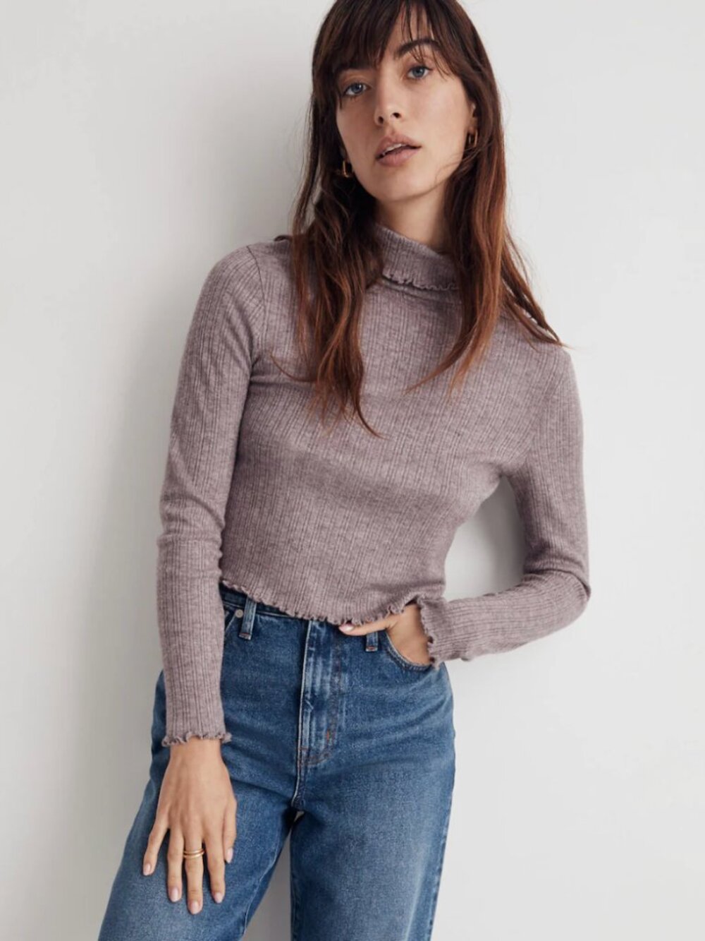 Madewell Cropped Long-Sleeve Turtleneck in Chocolate Raisin Size S